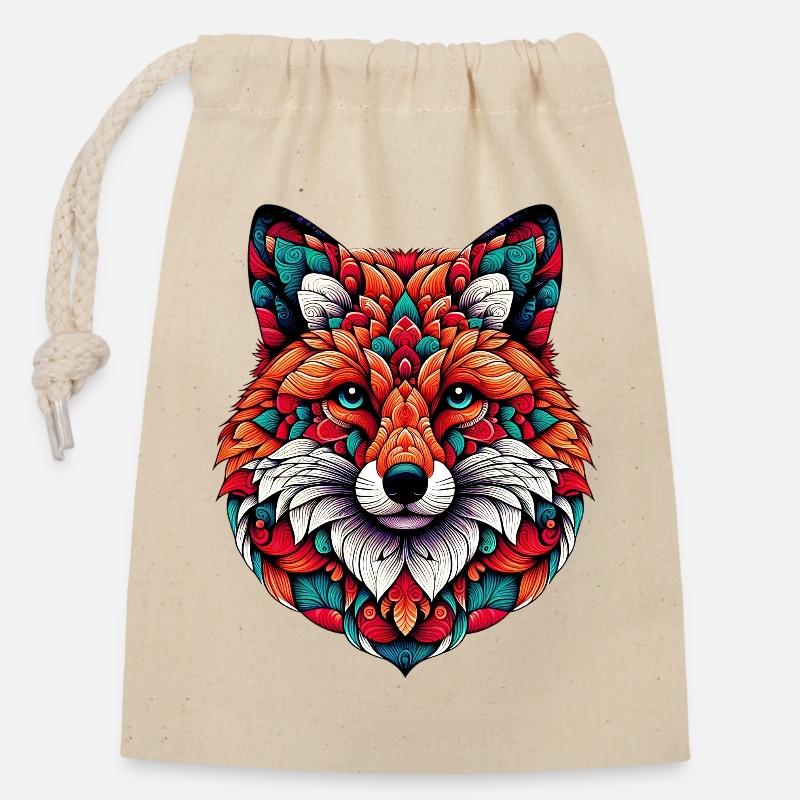 Fuchs mit Mandalas geschmückt - Verschließbarer Geschenkbeutel aus Baumwolle (14x20cm) - Natur