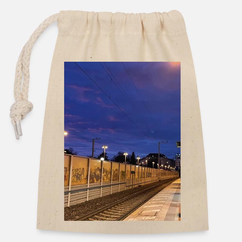 Bahnhof - Verschließbarer Geschenkbeutel aus Baumwolle (14x20cm) - Natur
