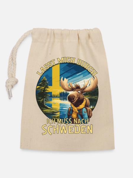 Schweden - lasst mich durch - Elch - Verschließbarer Geschenkbeutel aus Baumwolle (14x20cm) - Natur