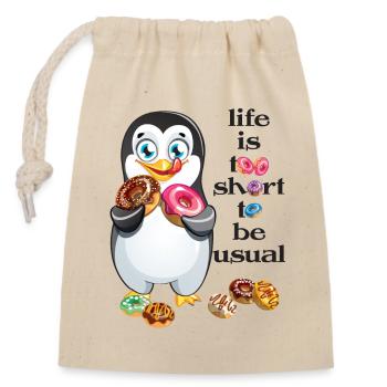 Penguin Donut Ambiguous Saying and Attitude - Closable cotton gift bag (14x20cm) - nature - Front