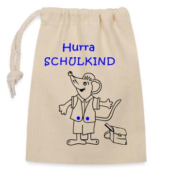 Hurra Schulkind Einschulung - Verschließbarer Geschenkbeutel aus Baumwolle (14x20cm) - Natur - Vorne
