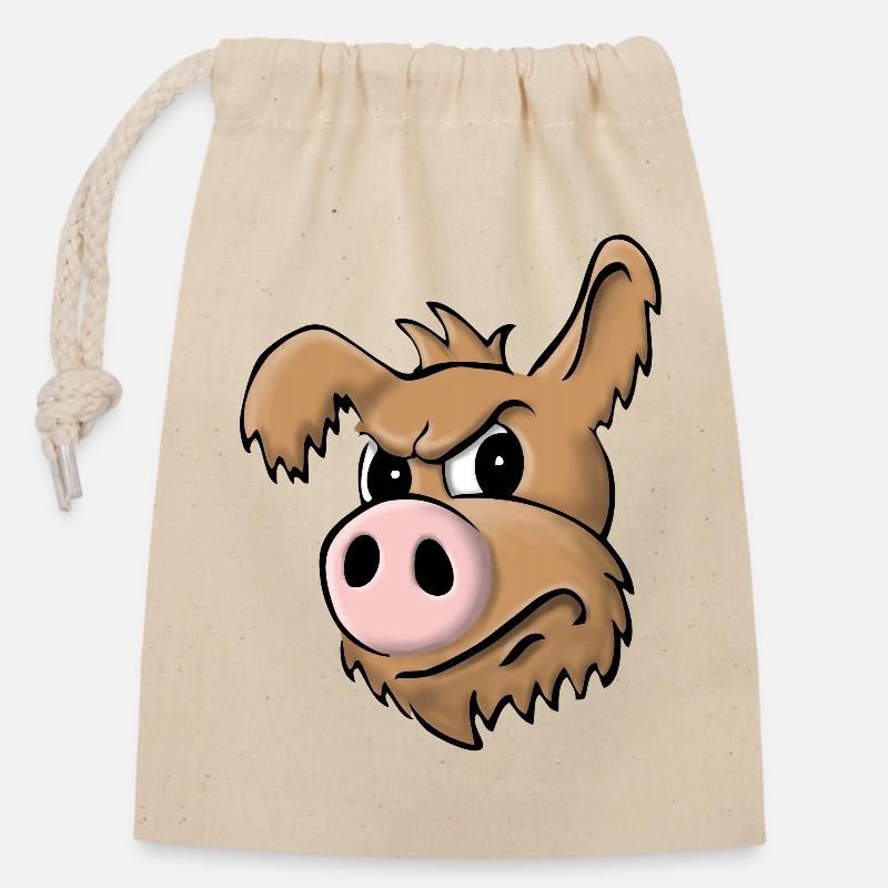 Schweinehund skeptisch - Verschließbarer Geschenkbeutel aus Baumwolle (14x20cm) - Natur