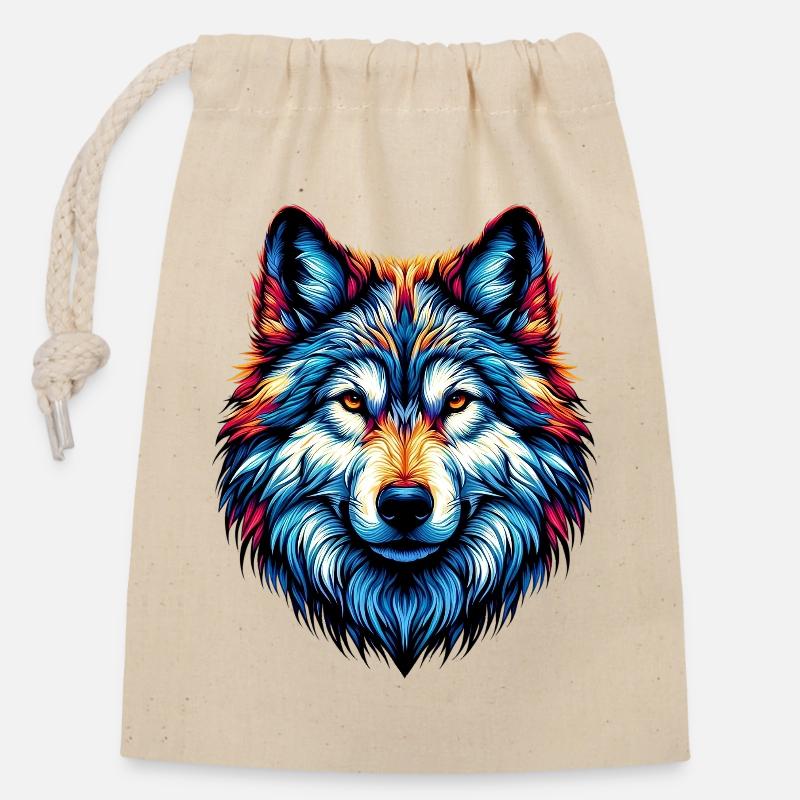 Wolf - Verschließbarer Geschenkbeutel aus Baumwolle (14x20cm) - Natur