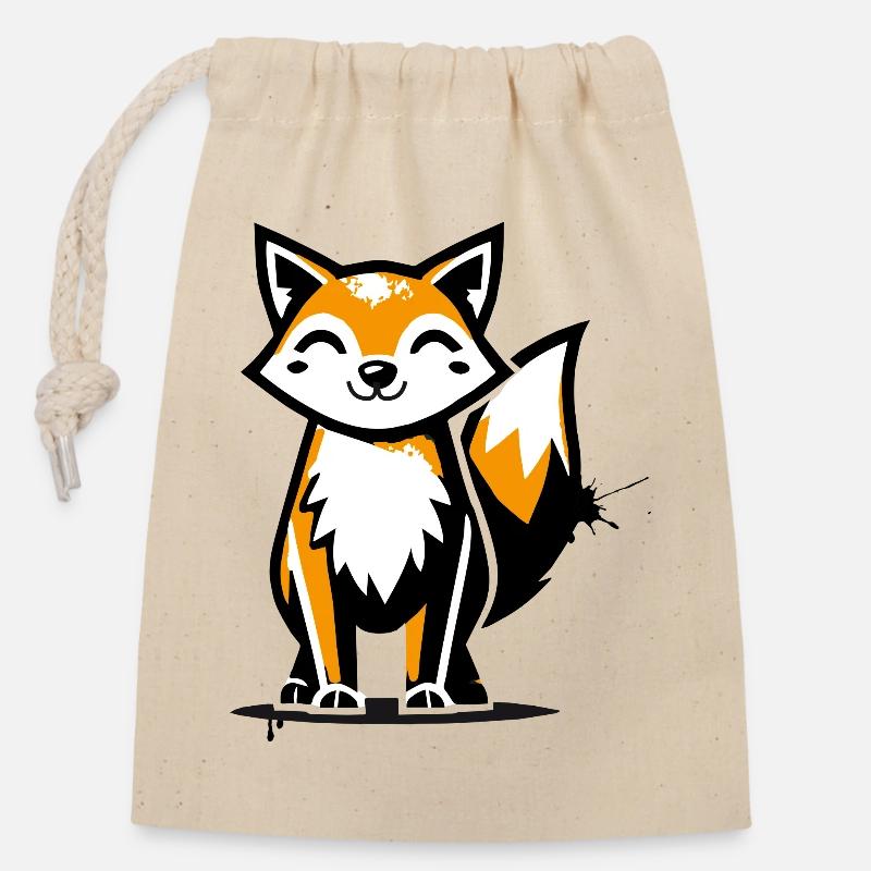 Renard moderne dans la conception de graffiti au pochoir - Sac cadeau en coton avec cordon (14 x 20 cm) - nature