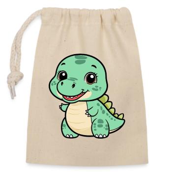 Cute Dino with a Grin - Green - Closable cotton gift bag (14x20cm) - nature - Front