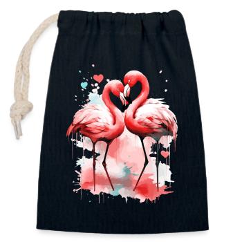 Flamingo Love Coeur Oiseau Exotique Été Rose - Sac cadeau en coton avec cordon (14 x 20 cm) - bleu marine - Devant