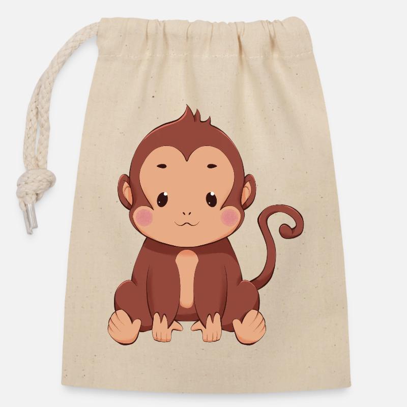 Singe - Sac cadeau en coton avec cordon (14 x 20 cm) - nature
