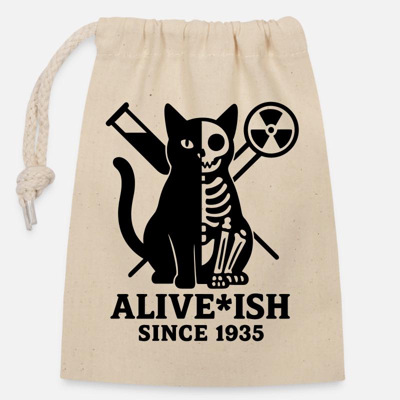 Le chat de Schrödinger - Sac cadeau en coton avec cordon (14 x 20 cm) - nature