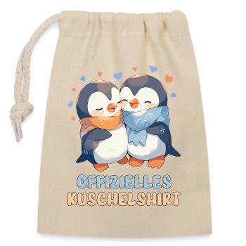 Offizielles Kuschelshirt Pinguine Liebe Herz Süß - Verschließbarer Geschenkbeutel aus Baumwolle (14x20cm) - Natur - Vorne