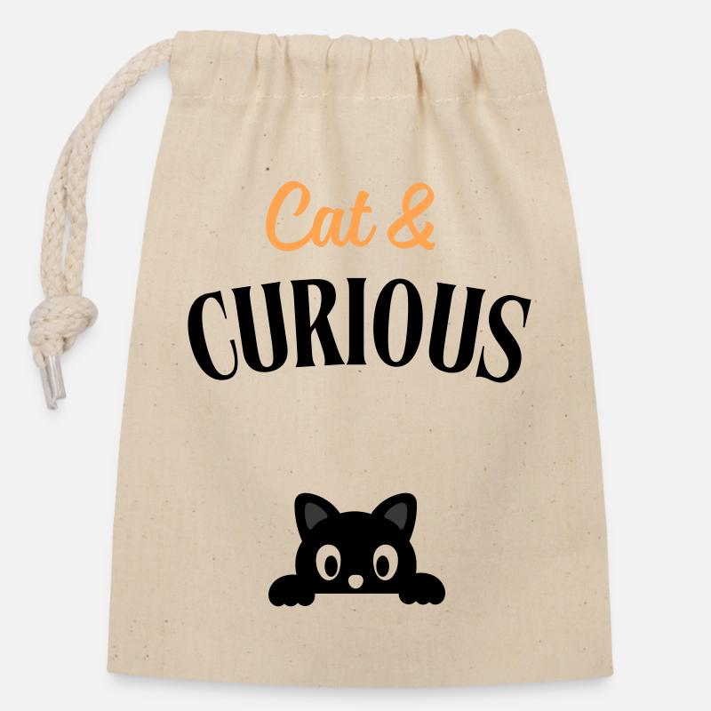 Cat and curious - Sac cadeau en coton avec cordon (14 x 20 cm) - nature