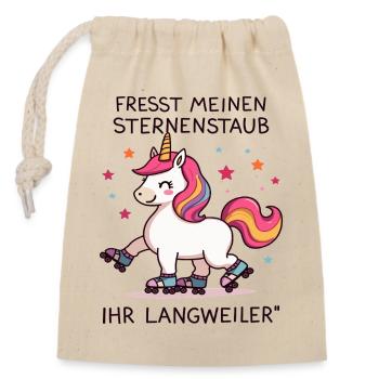 Rollschuh Einhorn - Verschließbarer Geschenkbeutel aus Baumwolle (14x20cm) - Natur - Vorne