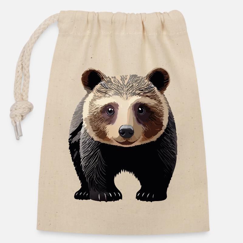 Jeune ours - Sac cadeau en coton avec cordon (14 x 20 cm) - nature