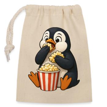Pingouin mignon avec du pop-corn dans le film de cinéma amis - Sac cadeau en coton avec cordon (14 x 20 cm) - nature - Devant