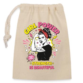 Femme Pop Art Girl Power Girl Power Girl Strong - Sac cadeau en coton avec cordon (14 x 20 cm) - nature - Devant