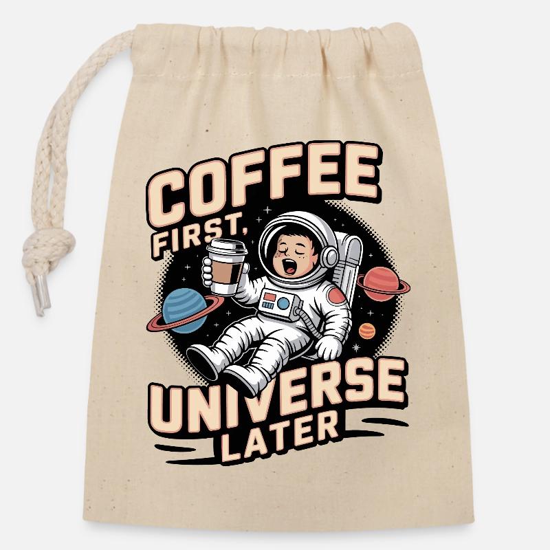 Astronaute dans l’espace - Sac cadeau en coton avec cordon (14 x 20 cm) - nature