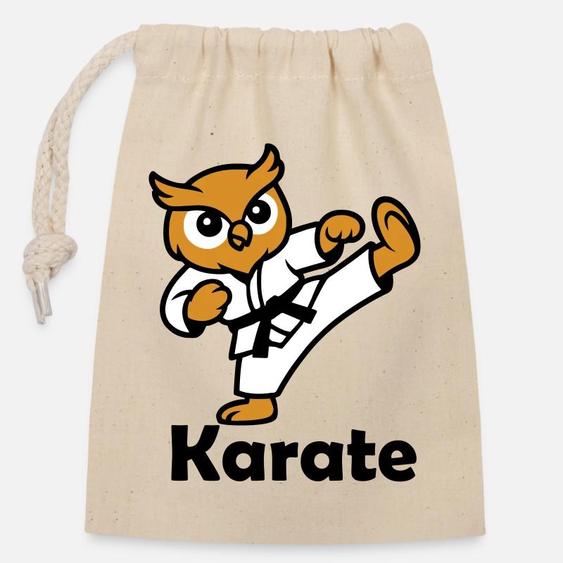 Karate Owl - Closable cotton gift bag (14x20cm) - nature