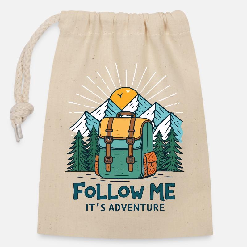 Sac à dos exploration montagne aventure - Sac cadeau en coton avec cordon (14 x 20 cm) - nature