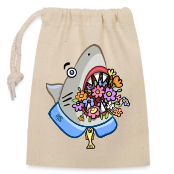 Shark with Floral Bouquet in his Jaws - Closable cotton gift bag (14x20cm) - nature - Front