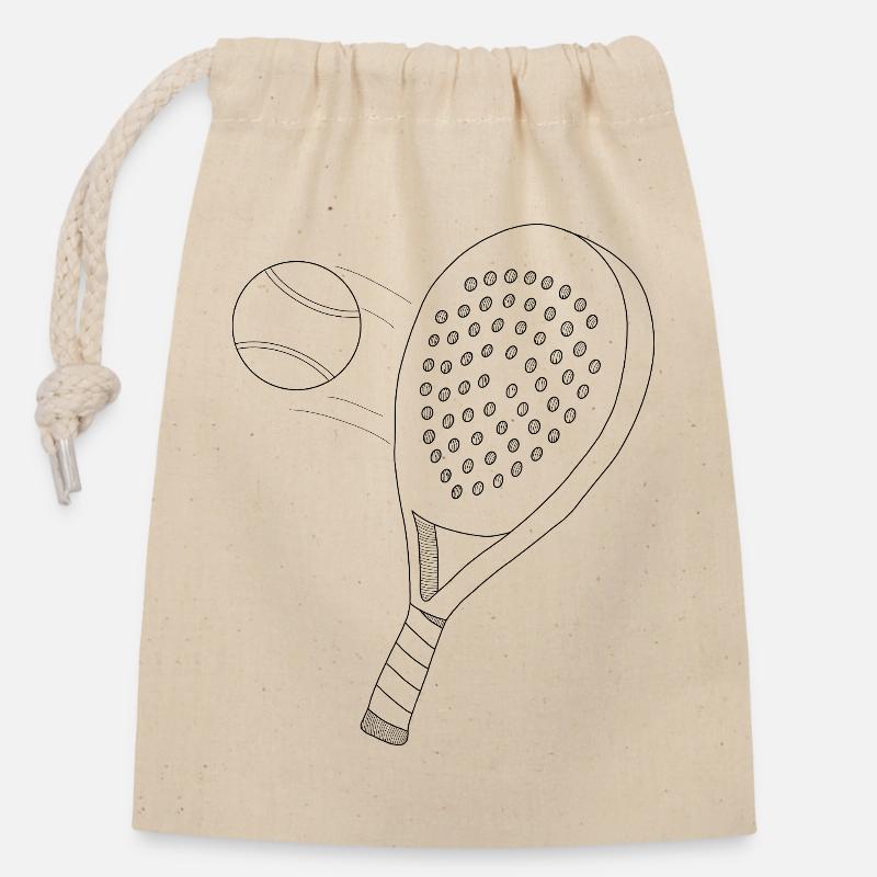 Paddle tennis racket with ball - Closable cotton gift bag (14x20cm) - nature