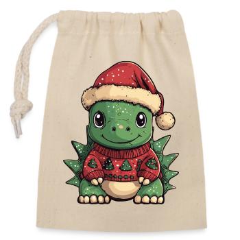 Dinosaur stegosaurus Christmas - Closable cotton gift bag (14x20cm) - nature - Front