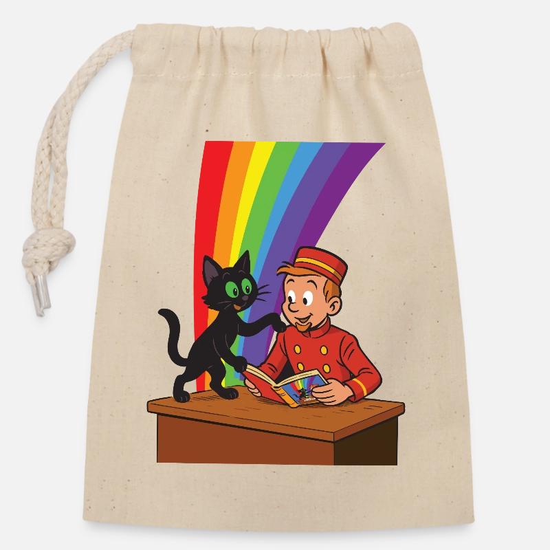 Franky & Meeko - lecture - Sac cadeau en coton avec cordon (14 x 20 cm) - nature