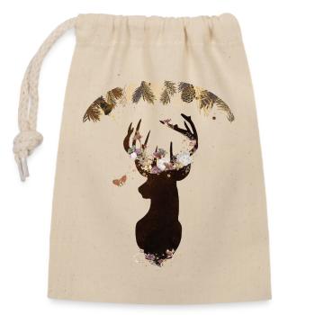 Elegant Floral Reindeer Christmas Artificial - Closable cotton gift bag (14x20cm) - nature - Front