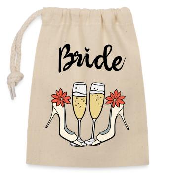 Bride, High Heels & Prosecco - Bride Vibes, Wedding - Closable cotton gift bag (14x20cm) - nature - Front