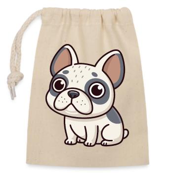 Bulldog Cartoon Blanc et Gris - Sac cadeau en coton avec cordon (14 x 20 cm) - nature - Devant