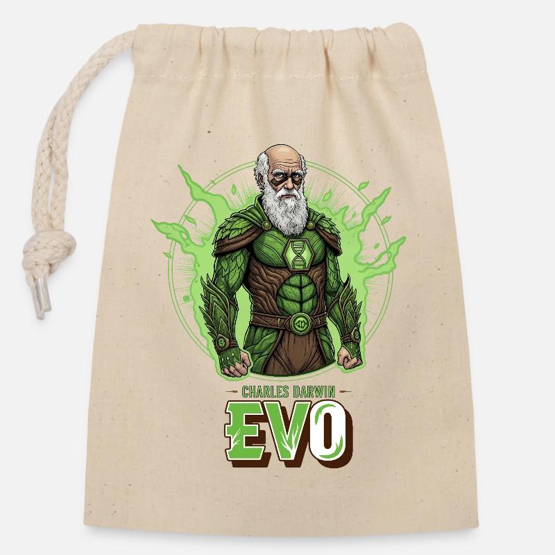 Evo Darwin Grüner Held - Verschließbarer Geschenkbeutel aus Baumwolle (14x20cm) - Natur