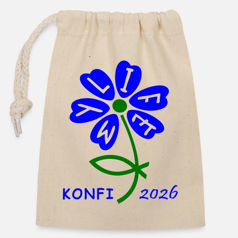 Konfirmation 2026 - Verschließbarer Geschenkbeutel aus Baumwolle (14x20cm) - Natur