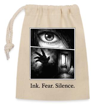 Ink Fear Silence – düsteres Manga Horror Motiv - Verschließbarer Geschenkbeutel aus Baumwolle (14x20cm) - Natur - Vorne
