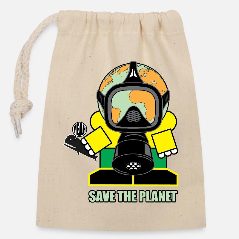 Le masque à gaz du globe sauve la planète - Sac cadeau en coton avec cordon (14 x 20 cm) - nature