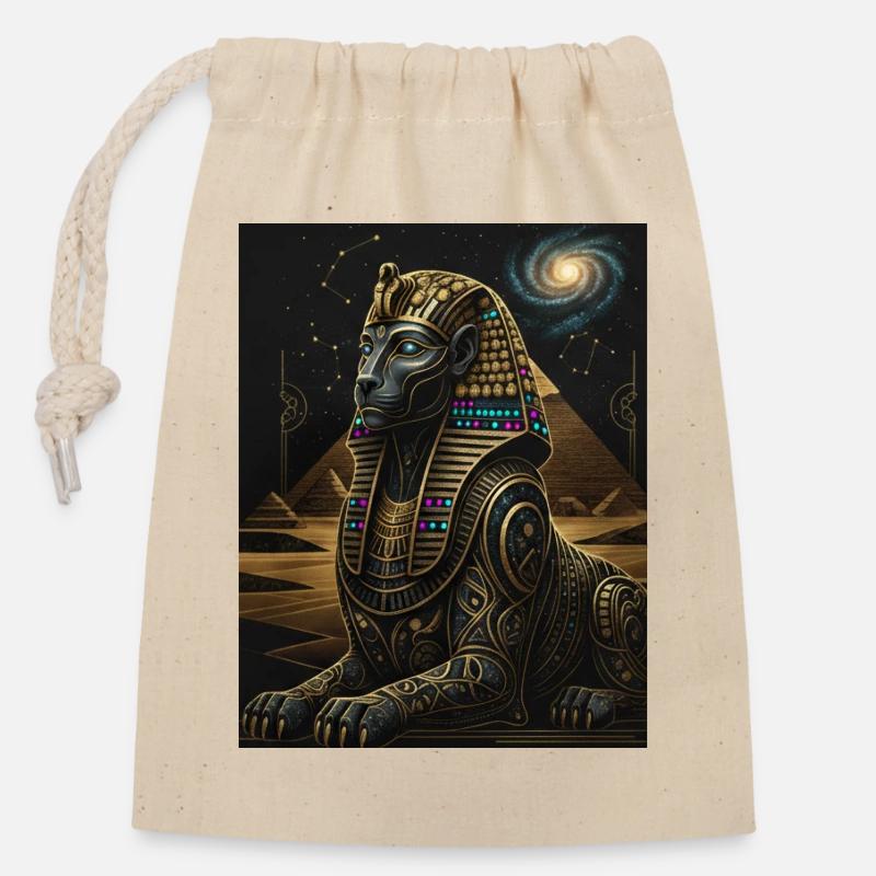 Sphinx Cosmique d’Anubis en or - Sac cadeau en coton avec cordon (14 x 20 cm) - nature