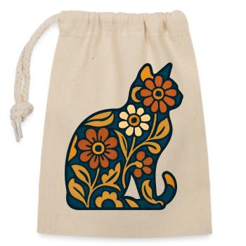 Floral cat silhouette in warmth - Closable cotton gift bag (14x20cm) - nature - Front