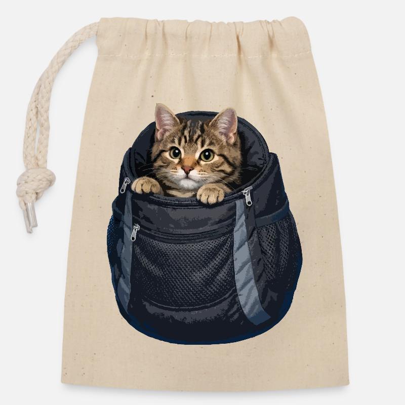 Katze im Sack - Verschließbarer Geschenkbeutel aus Baumwolle (14x20cm) - Natur