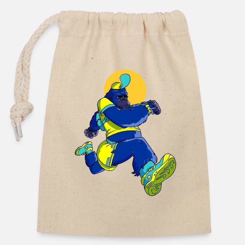 Blue Gorilla runner - Closable cotton gift bag (14x20cm) - nature