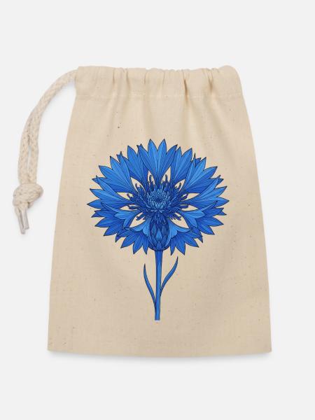 Blaue Blume - Verschließbarer Geschenkbeutel aus Baumwolle (14x20cm) - Natur