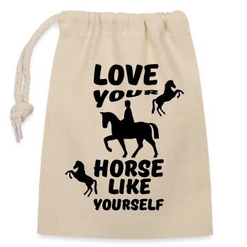 Love your horse like yourself cheval cadeau - Sac cadeau en coton avec cordon (14 x 20 cm) - nature - Devant