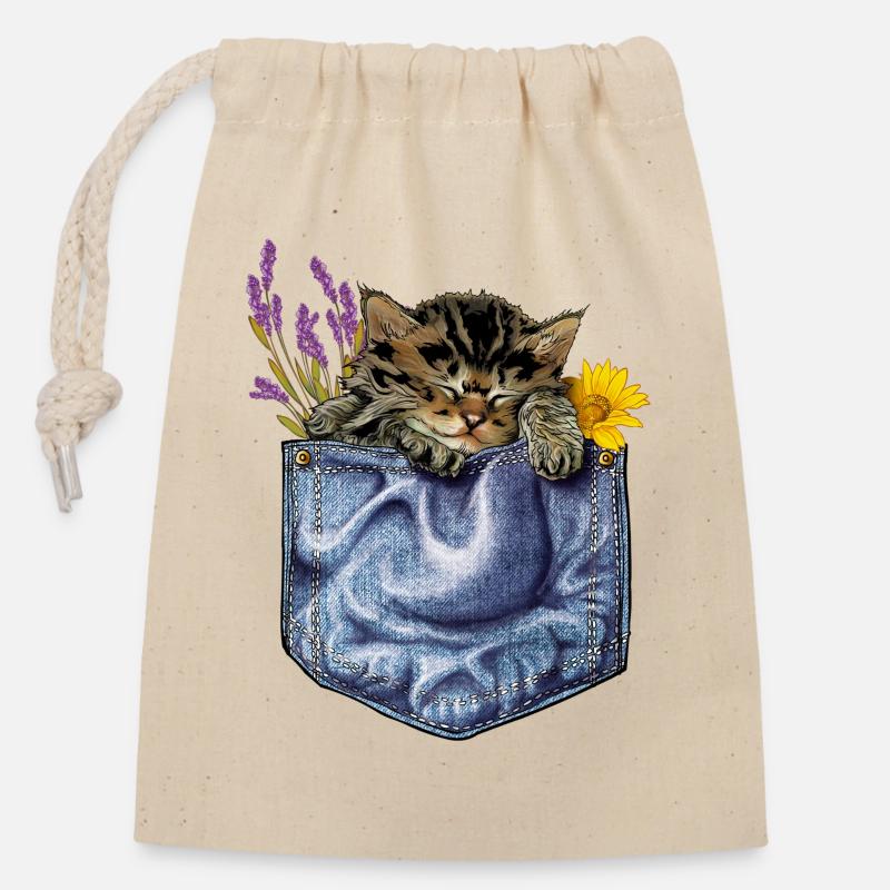 Katze - Closable cotton gift bag (14x20cm) - nature