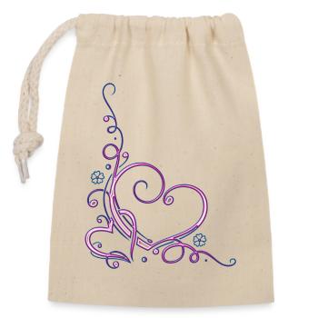 Deux coeurs avec des fleurs, rose et bleu - Sac cadeau en coton avec cordon (14 x 20 cm) - nature - Devant