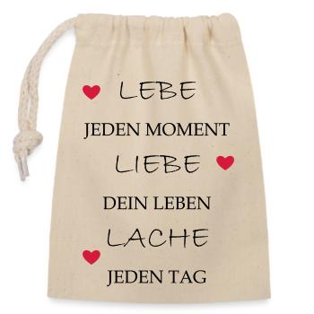 lebe liebe lache - Verschließbarer Geschenkbeutel aus Baumwolle (14x20cm) - Natur - Vorne