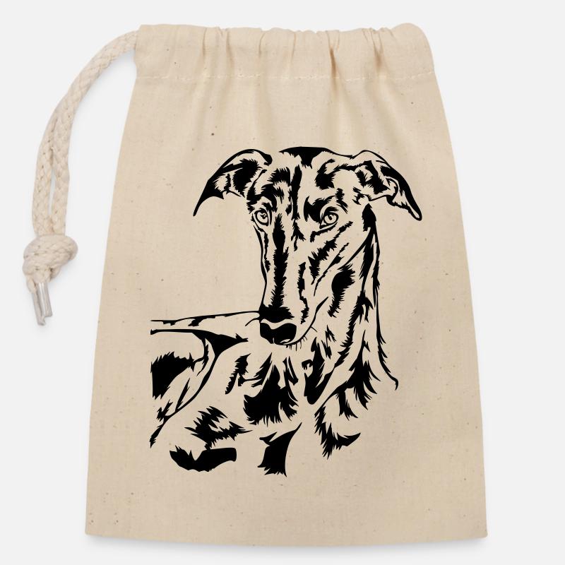 Galgo Kopf - Verschließbarer Geschenkbeutel aus Baumwolle (14x20cm) - Natur
