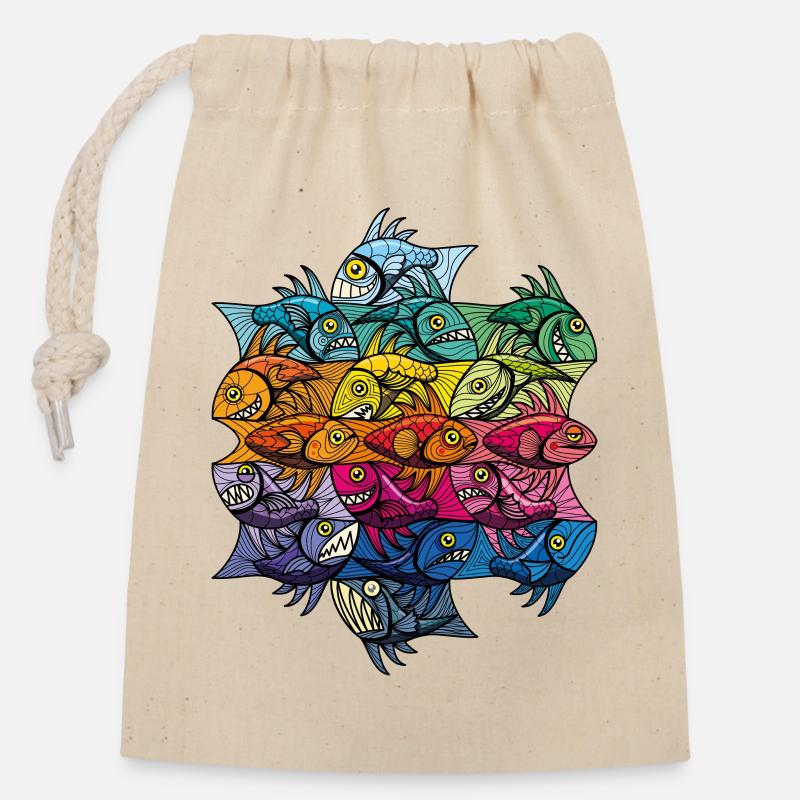 Escherfish style Pattern V - Closable cotton gift bag (14x20cm) - nature