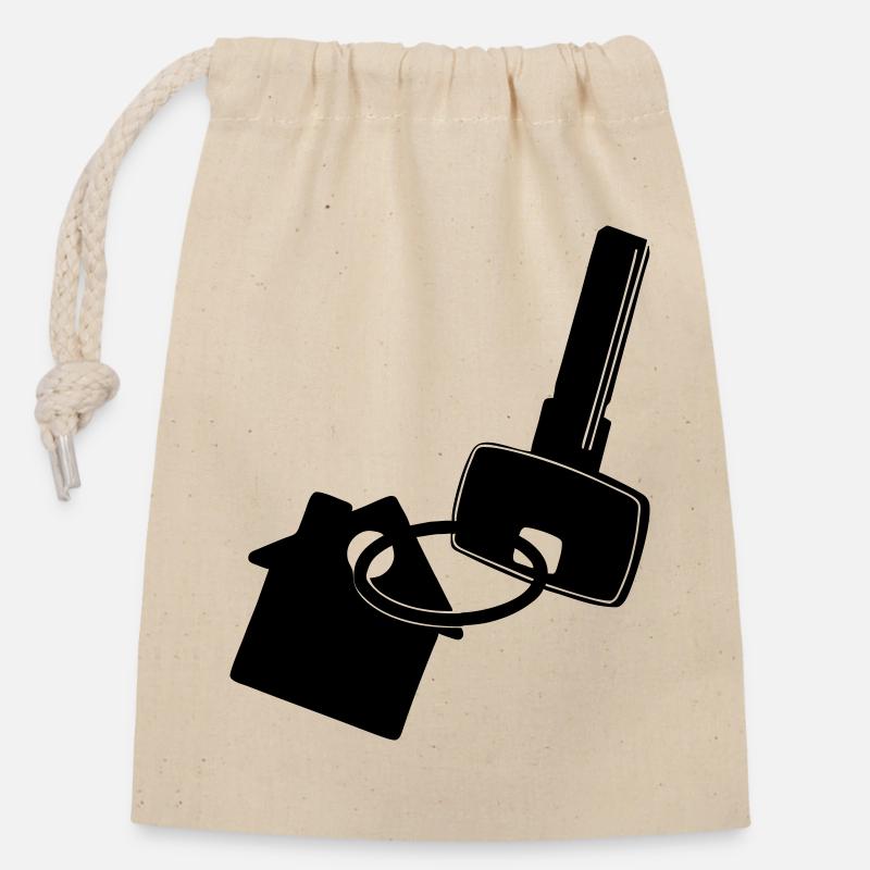 Clé avec clé de maison pour faire sonner le logo - Sac cadeau en coton avec cordon (14 x 20 cm) - nature