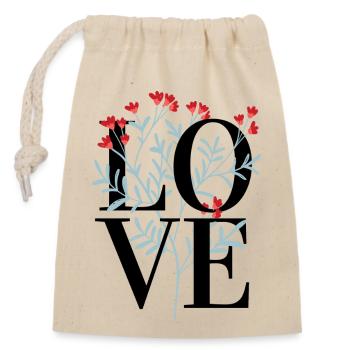 Liebe und langsameres Design - Verschließbarer Geschenkbeutel aus Baumwolle (14x20cm) - Natur - Vorne