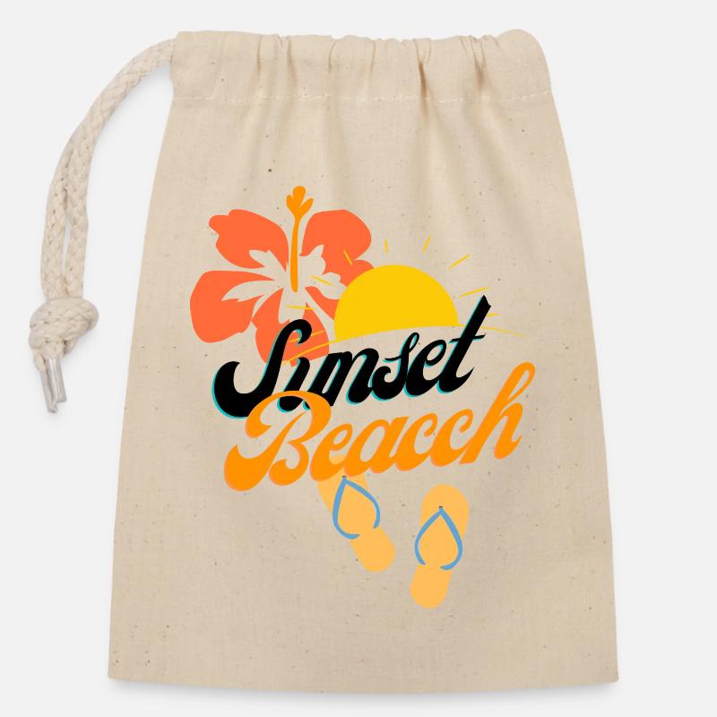 sunset beach - Sac cadeau en coton avec cordon (14 x 20 cm) - nature