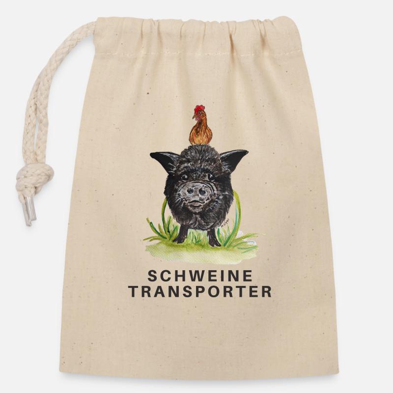 Schweine Transporter - Verschließbarer Geschenkbeutel aus Baumwolle (14x20cm) - Natur