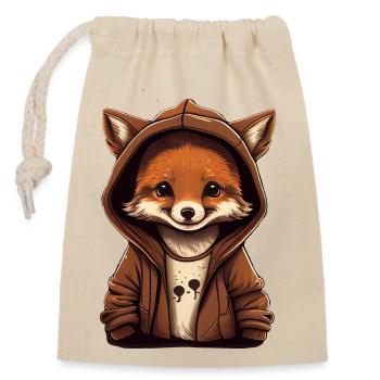 Teenagerfuchs mit Hoodie - Verschließbarer Geschenkbeutel aus Baumwolle (14x20cm) - Natur - Vorne
