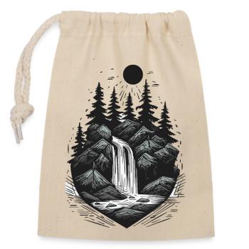 Tattoo style waterfall pine tree outdoor logo - Closable cotton gift bag (14x20cm) - nature - Front