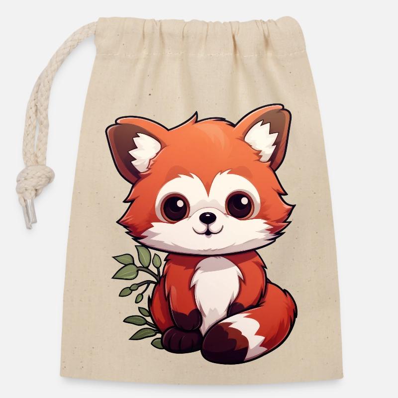 Panda roux Petit Panda - Sac cadeau en coton avec cordon (14 x 20 cm) - nature